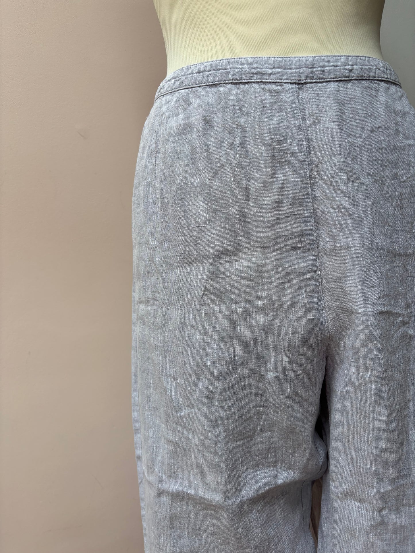 Grey 100% linen trousers size 12/14