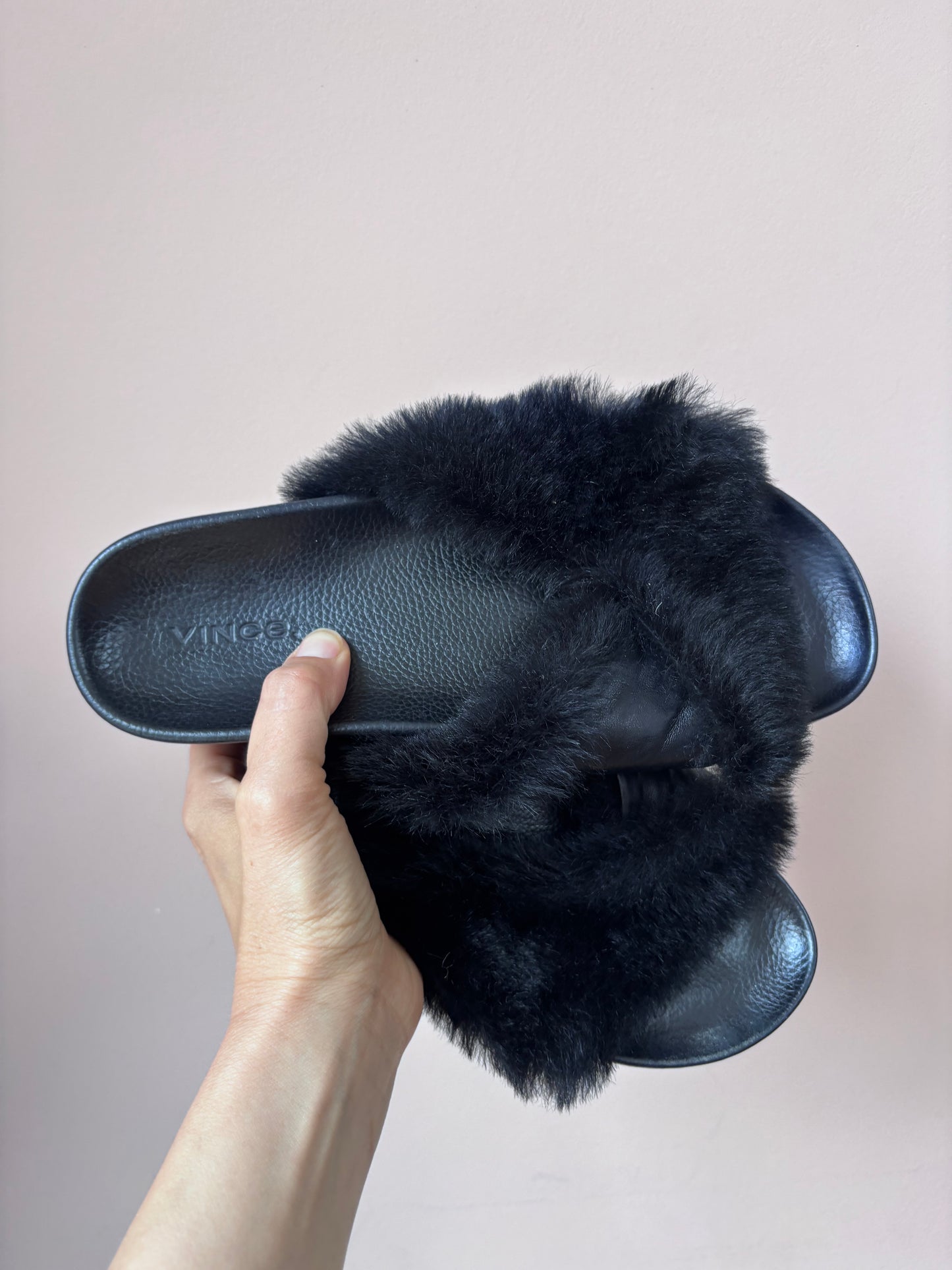 Vince black leather and shearling flats size UK4.5