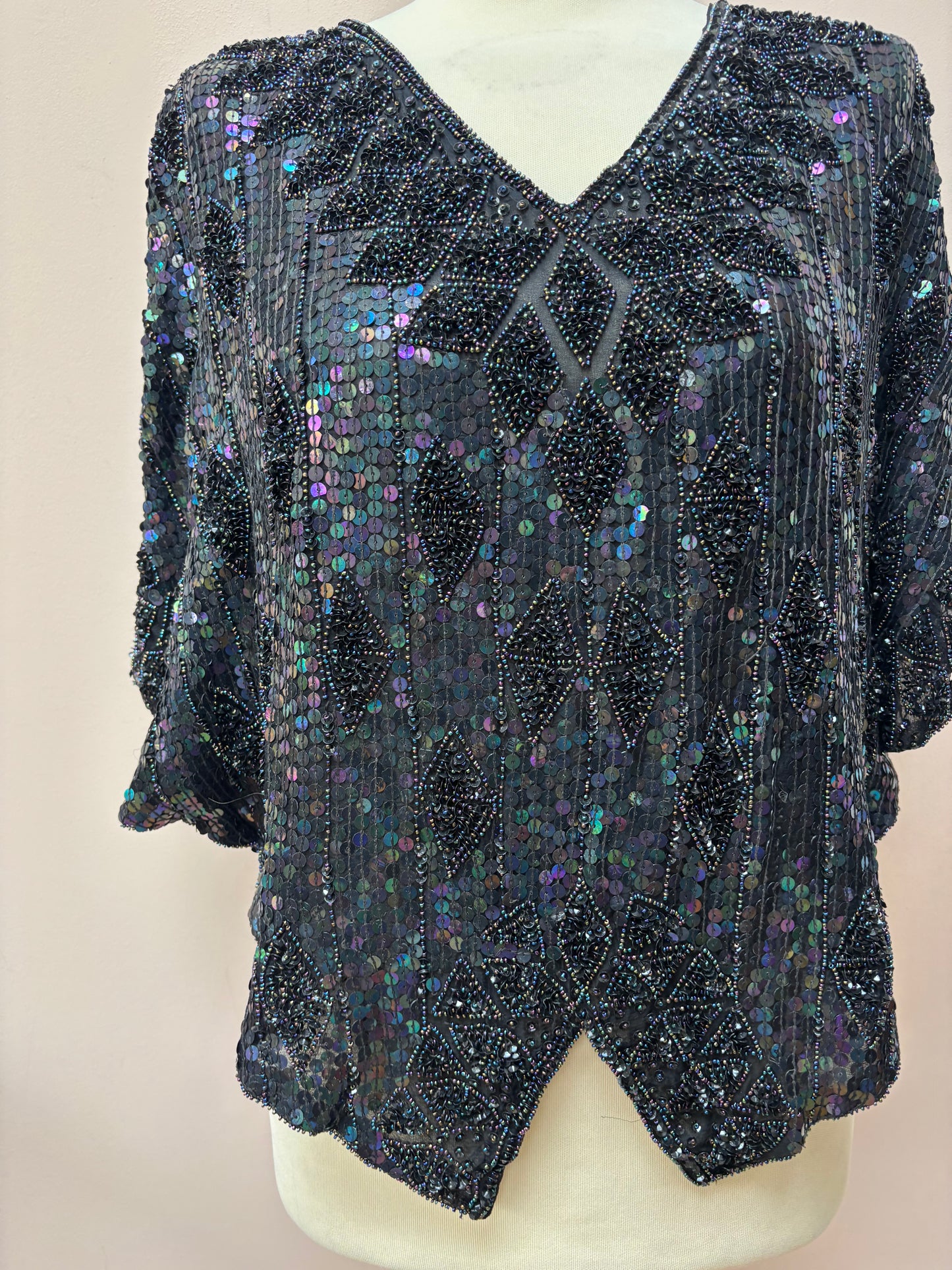 Classic vintage sequin silk top size  Medium