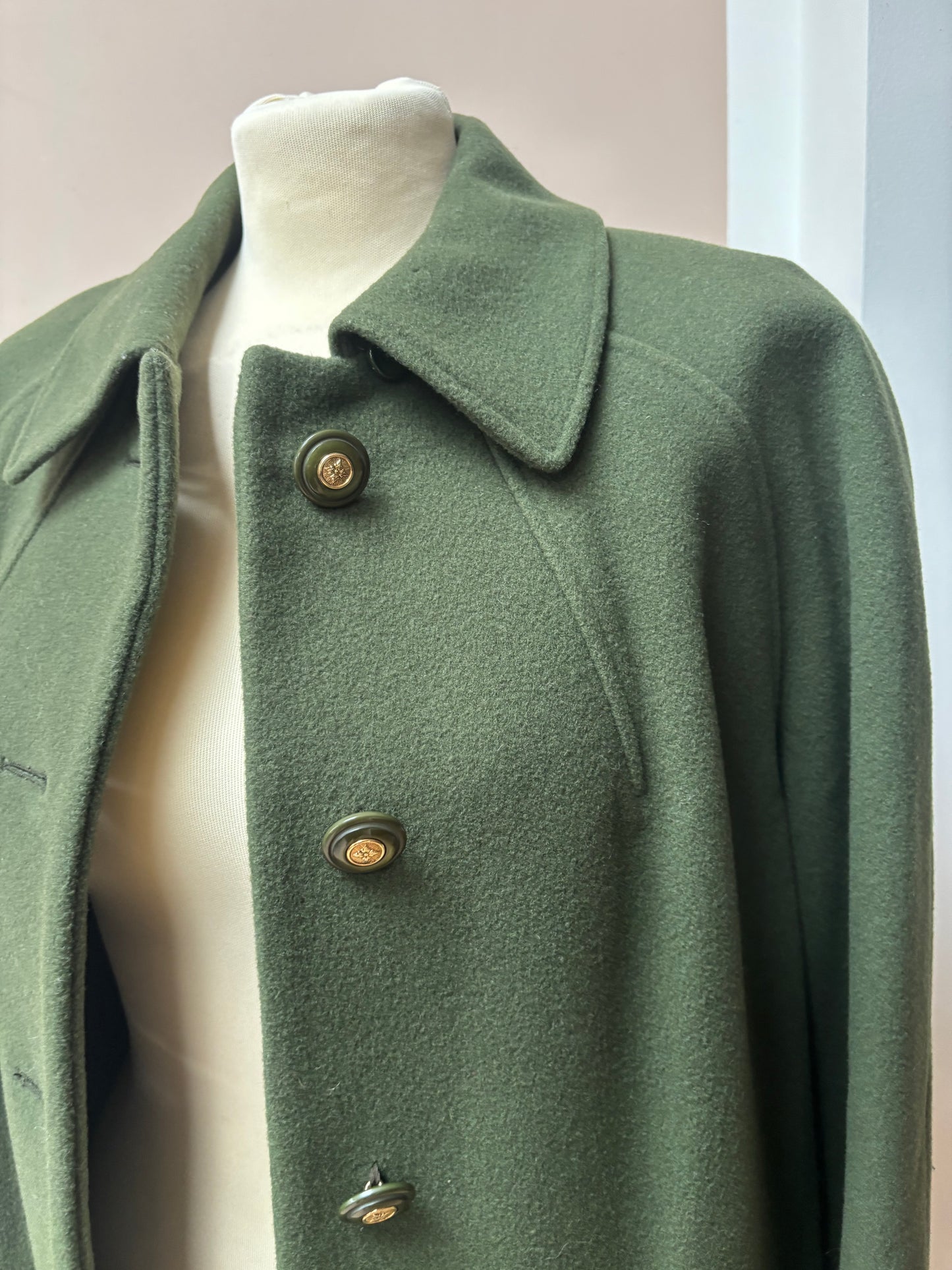 Vintage Green 100% wool long coat size 10/12