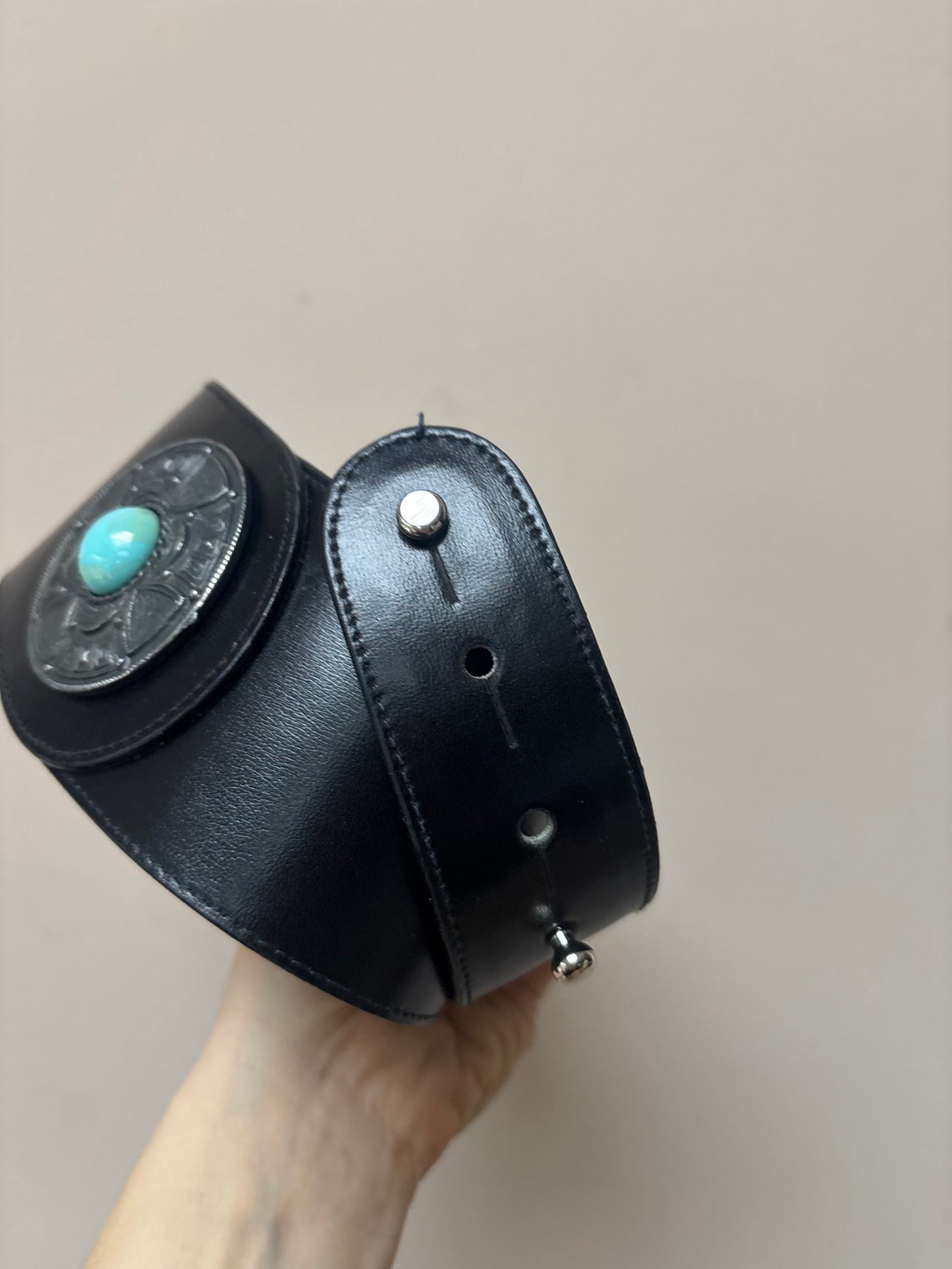 Vintage black leather waist belt size Small