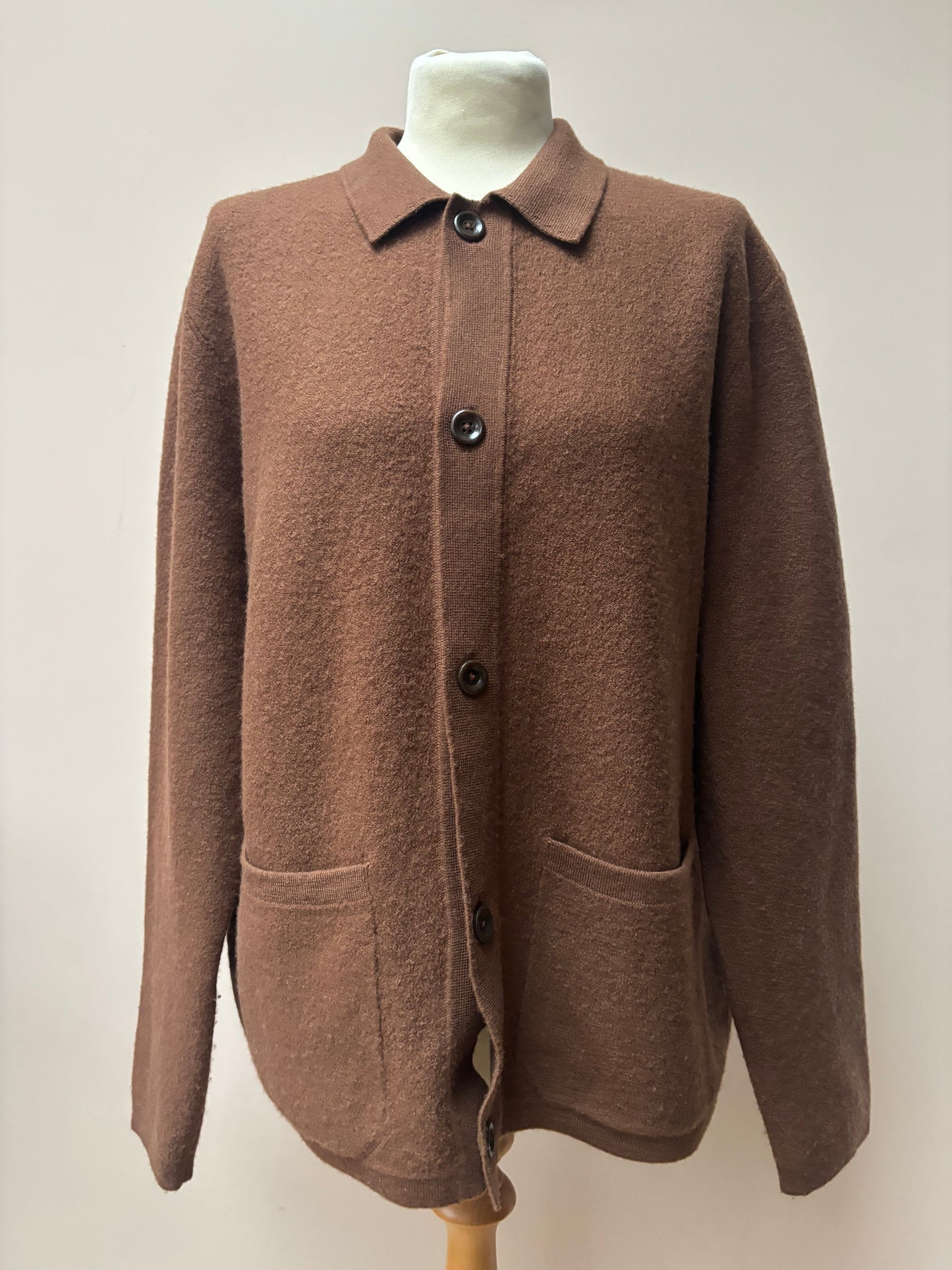 Brown 100% merino wool cardigan size Large