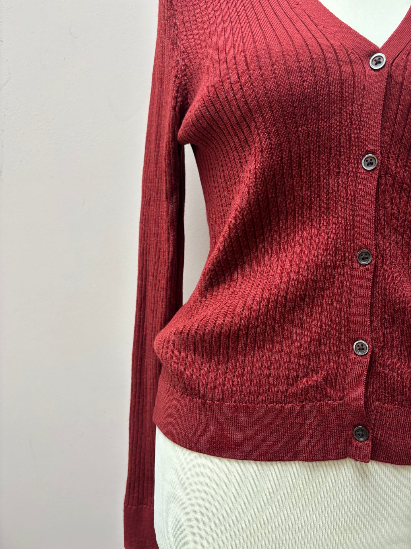 Burgundy 100% wool cardigan size 12
