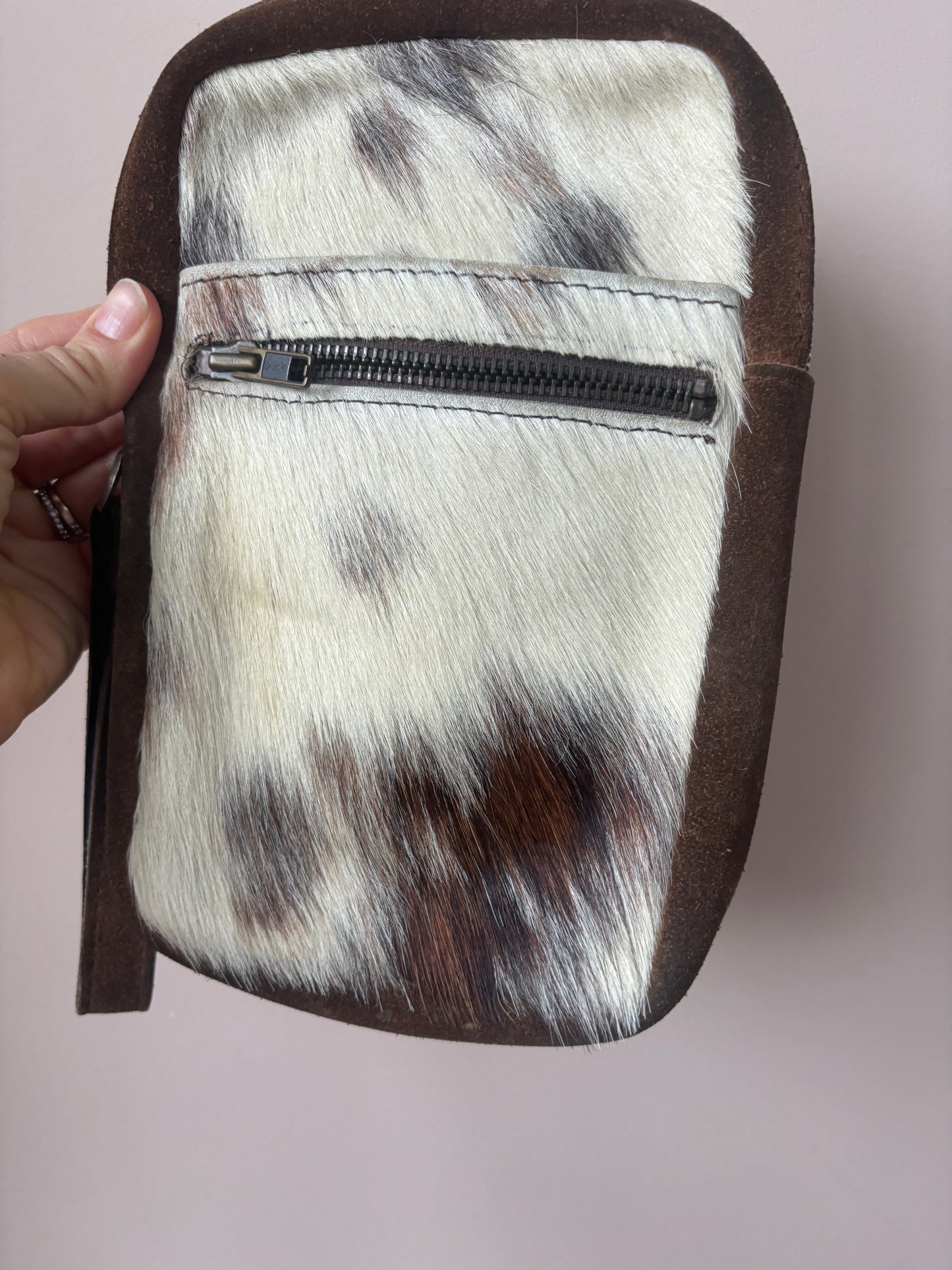 Leather & hair clutch bag