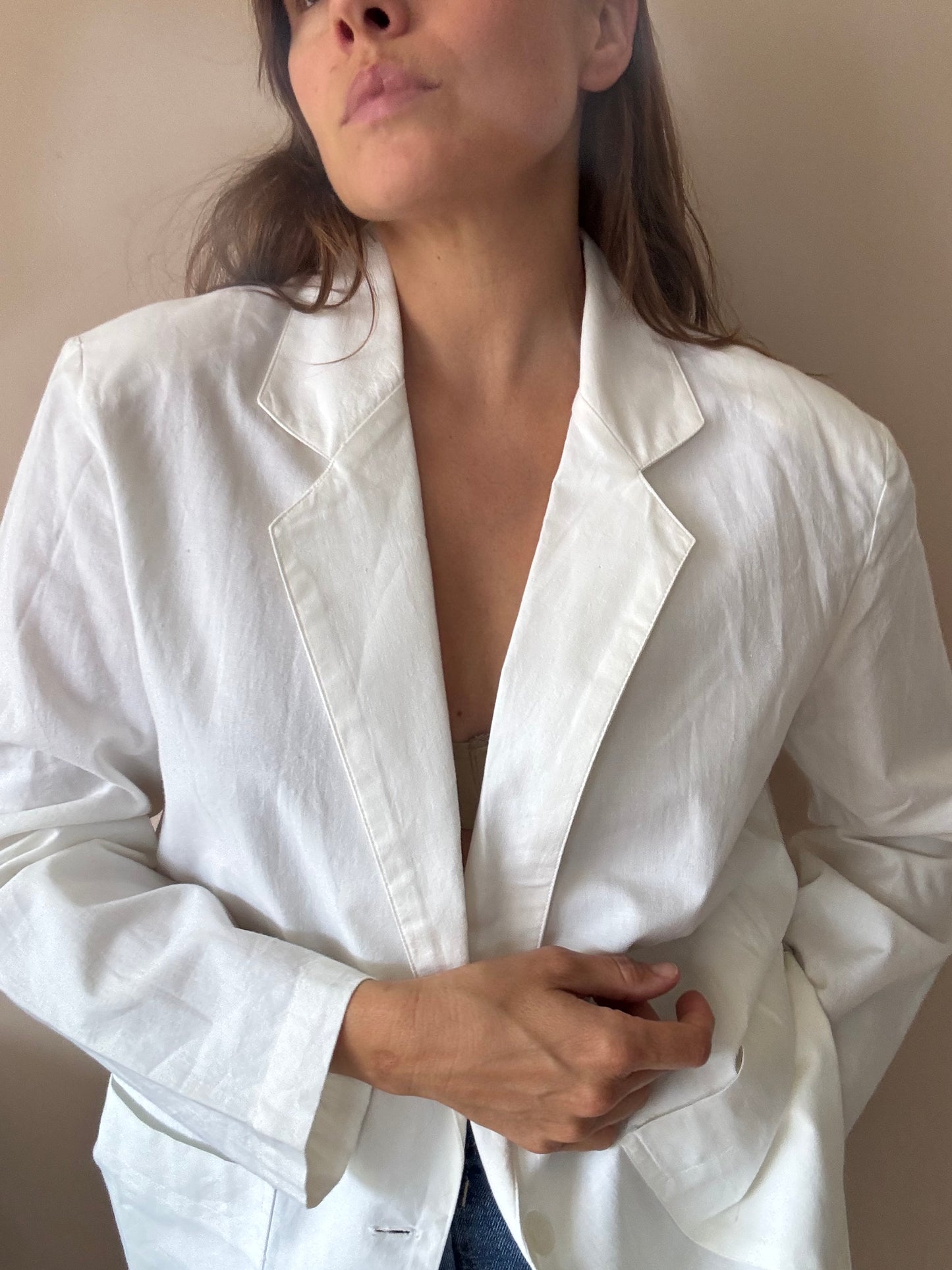 Vintage French white cotton blazer size 12