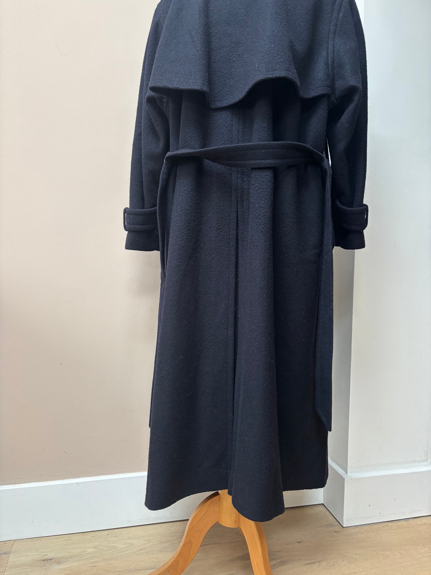 Wool cashmere mix dark navy blue long coat 12-16