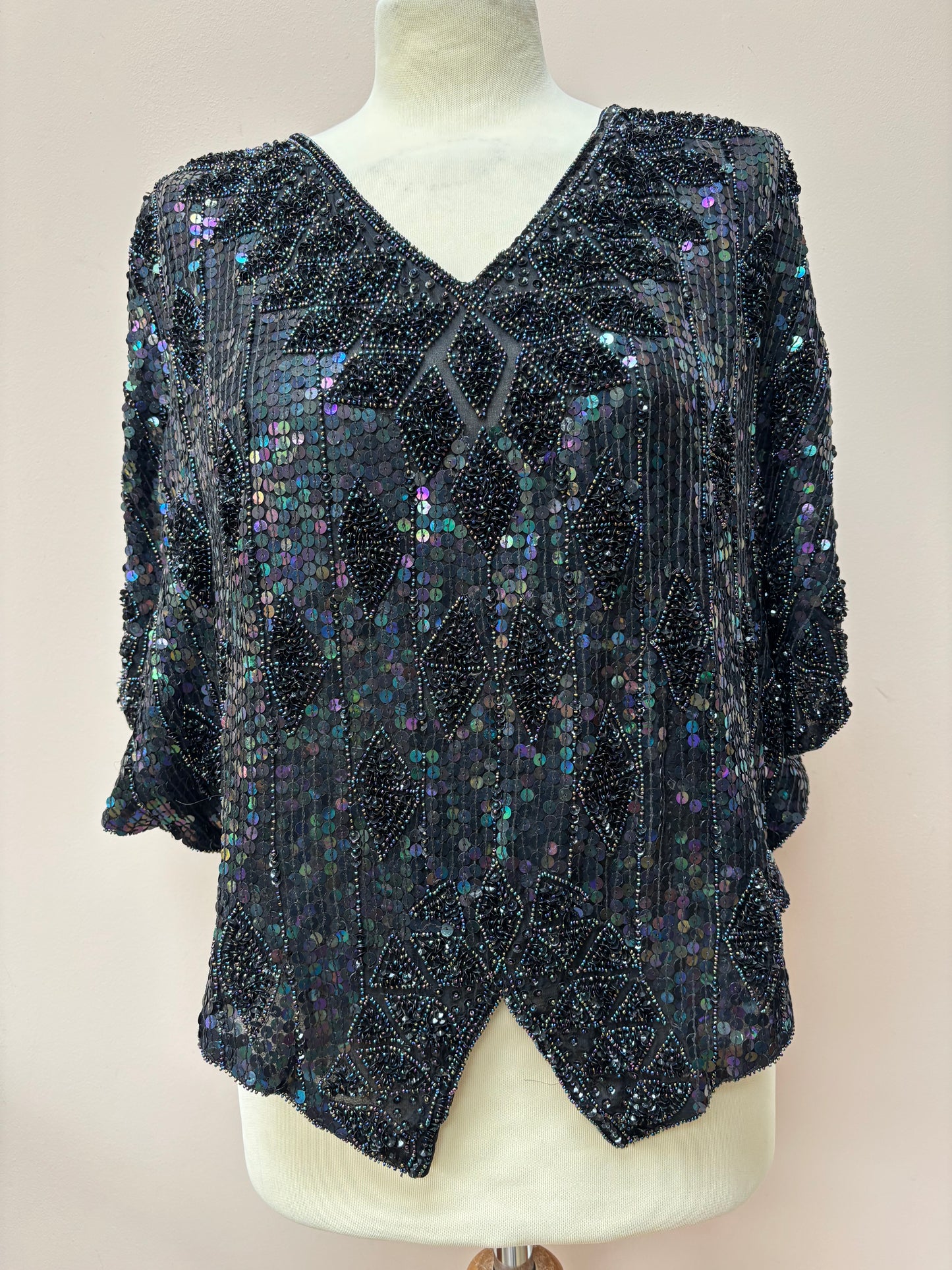 Classic vintage sequin silk top size  Medium