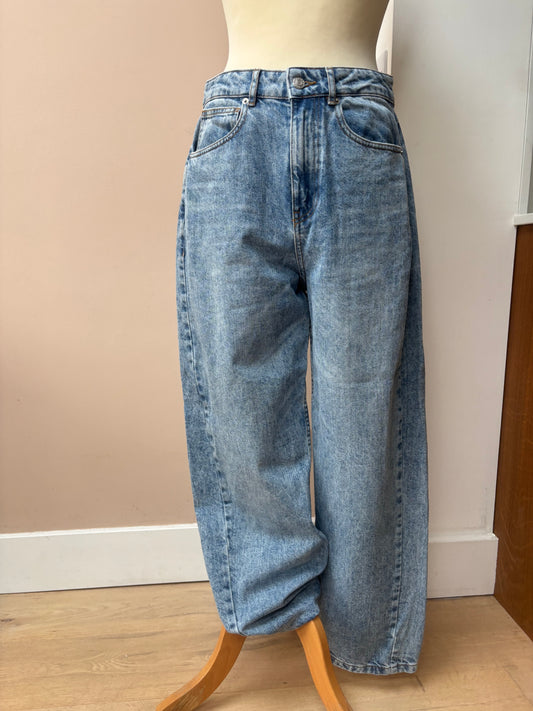 Blue barrel leg 100% cotton jeans size 10