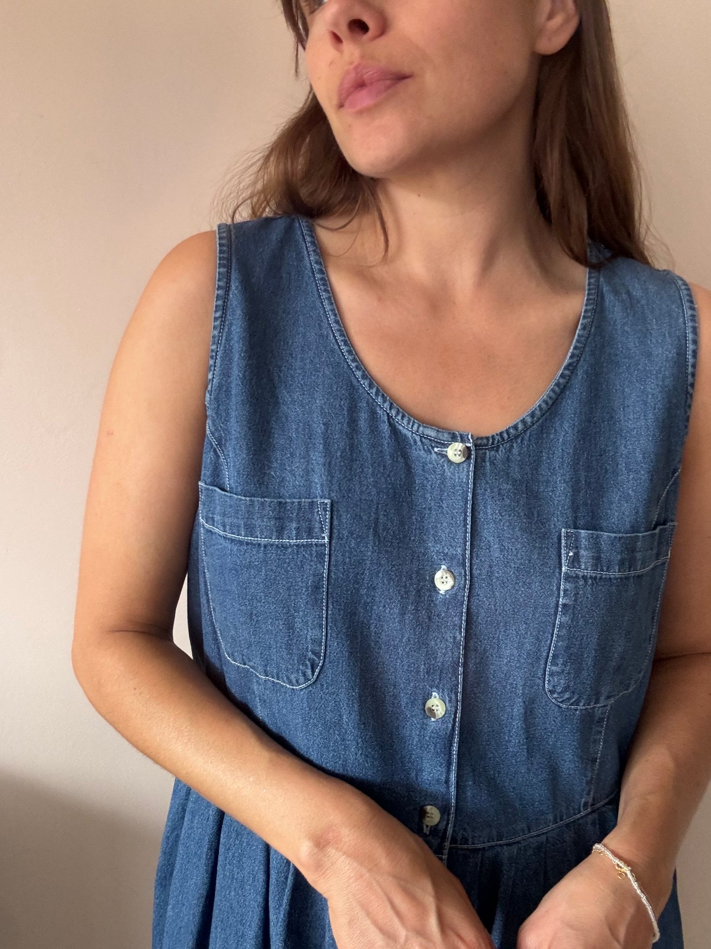 Vintage denim dress 100% cotton size 14/16
