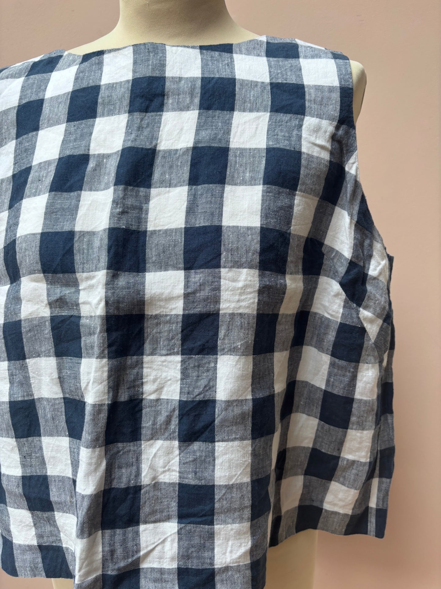 Blue white check 100% linen top size 16