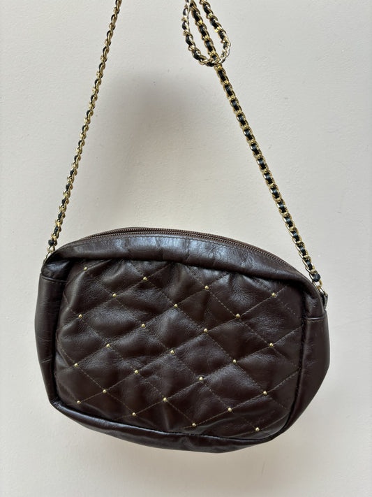 Vintage brown studded bag, gold chain strap