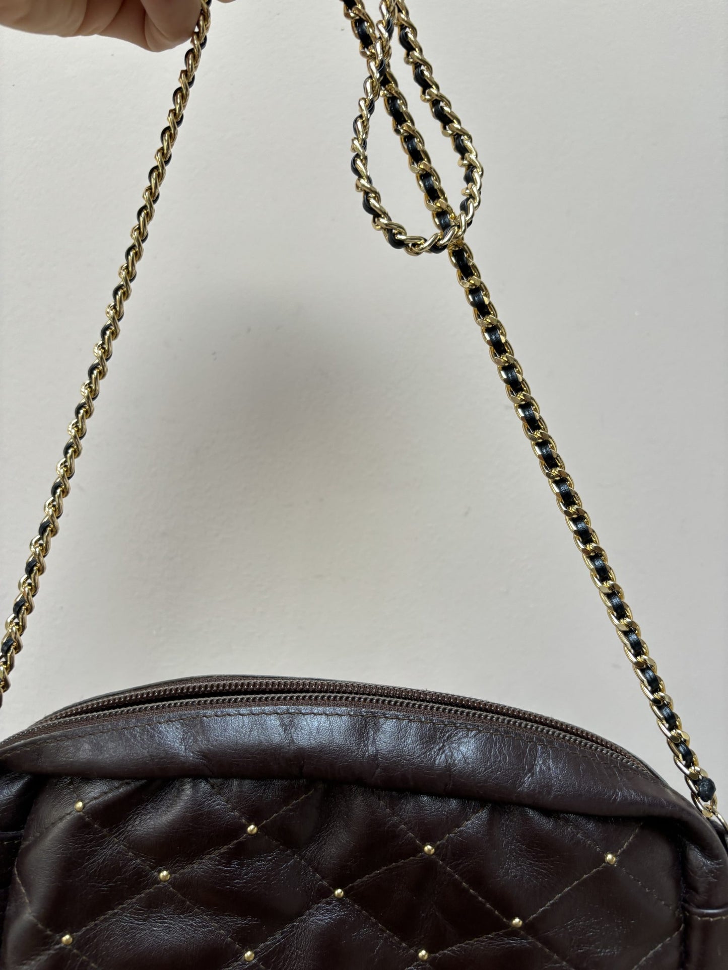 Vintage brown studded bag, gold chain strap