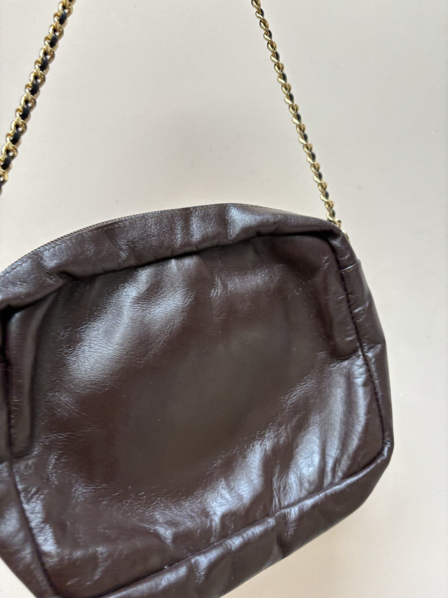 Vintage brown studded bag, gold chain strap