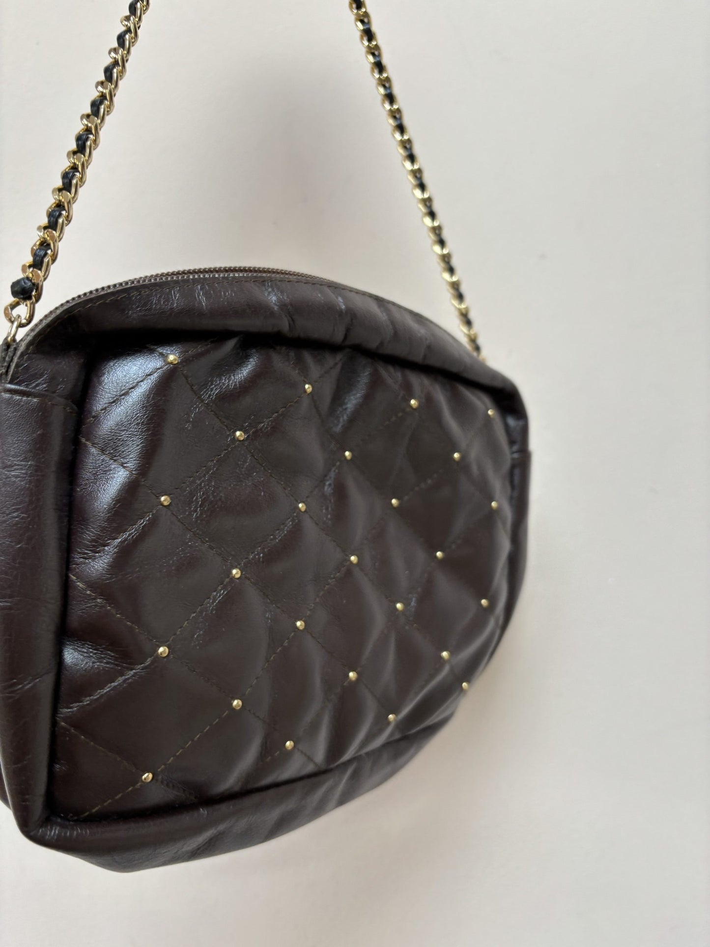 Vintage brown studded bag, gold chain strap