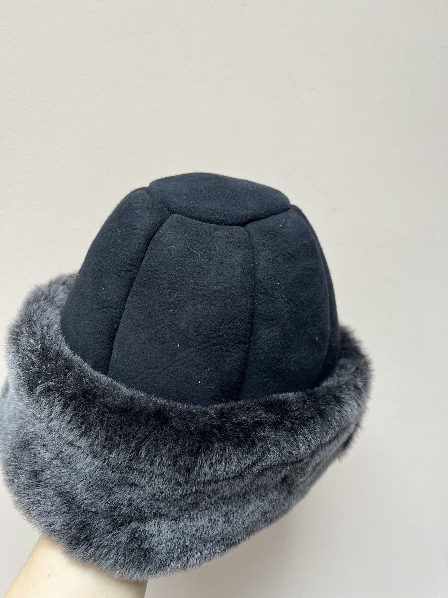 Black sheepskin hat one size