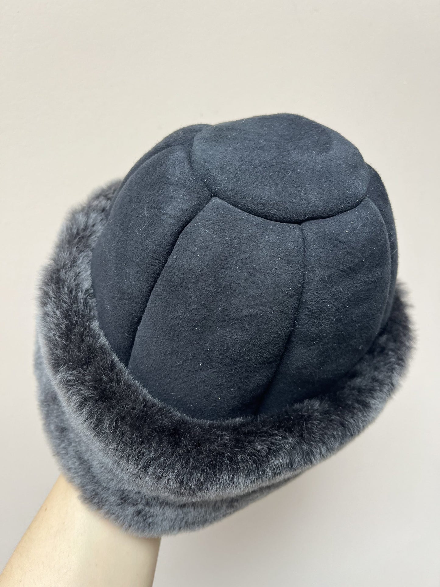 Black sheepskin hat one size