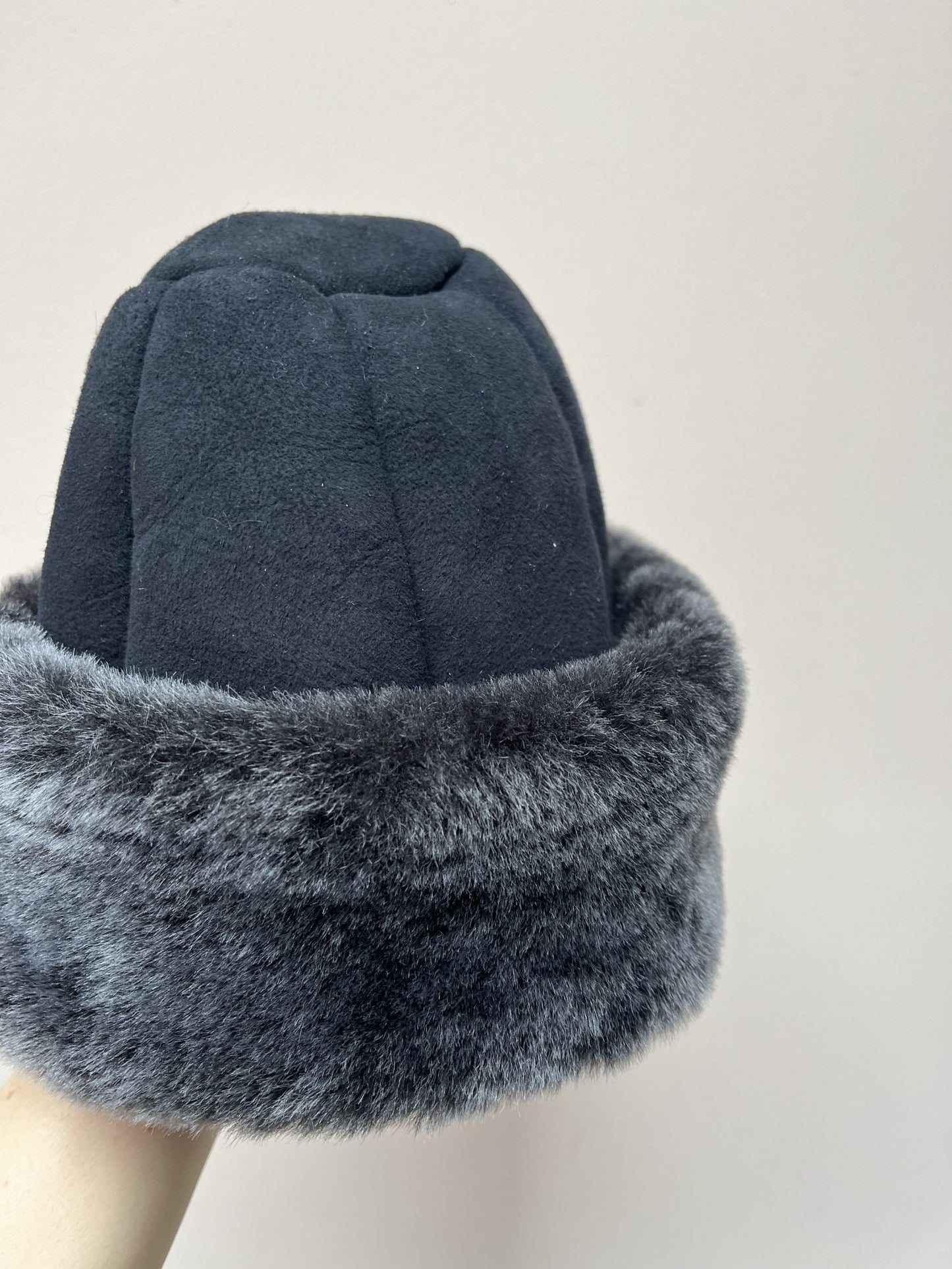 Black sheepskin hat one size