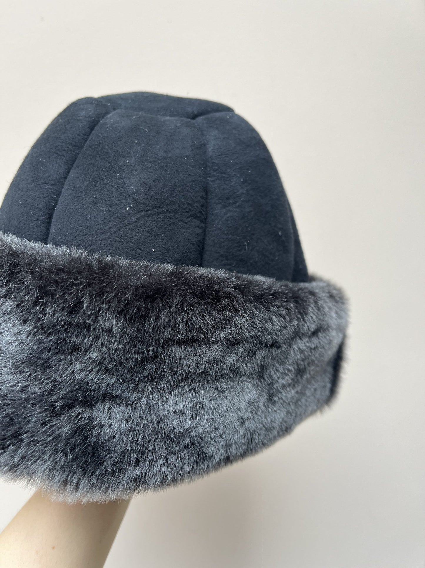 Black sheepskin hat one size
