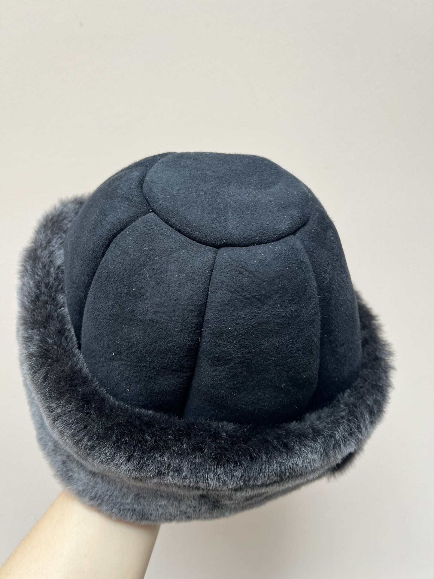 Black sheepskin hat one size