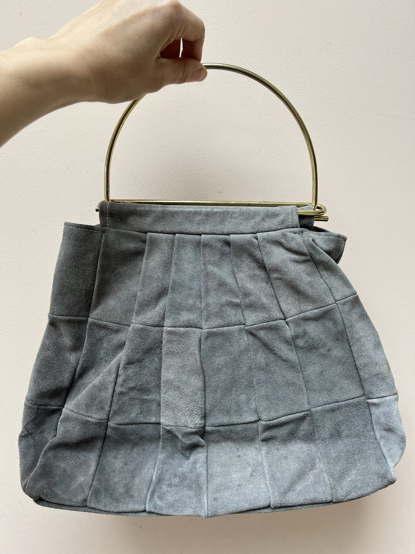 Vintage grey suede bag with gold handle