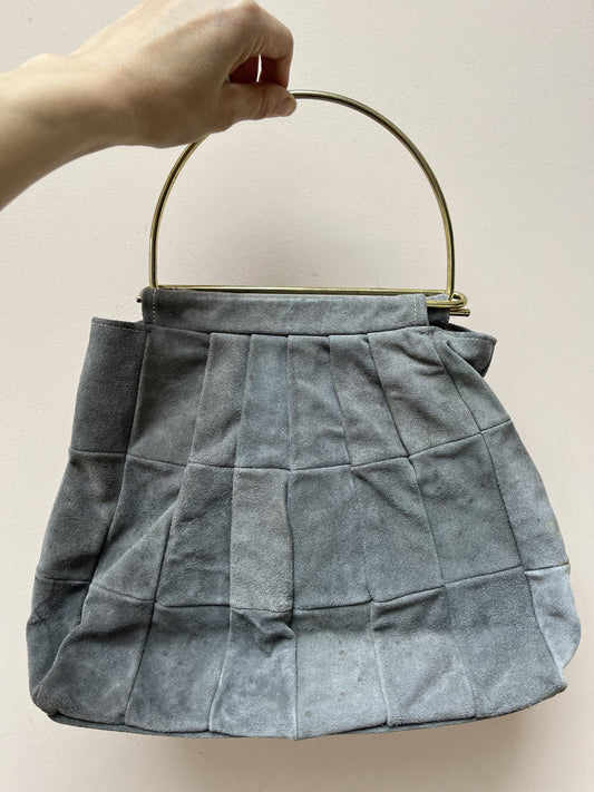 Vintage grey suede bag with gold handle