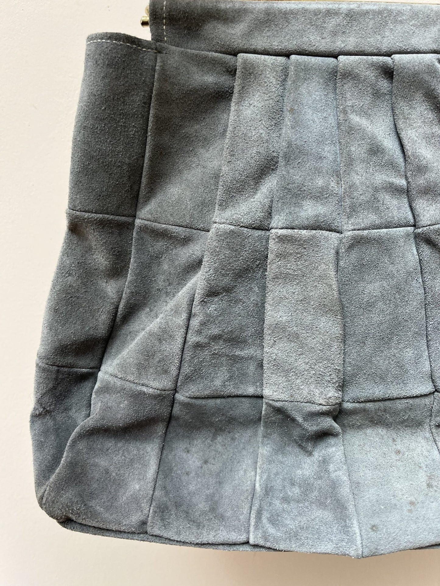 Vintage grey suede bag with gold handle