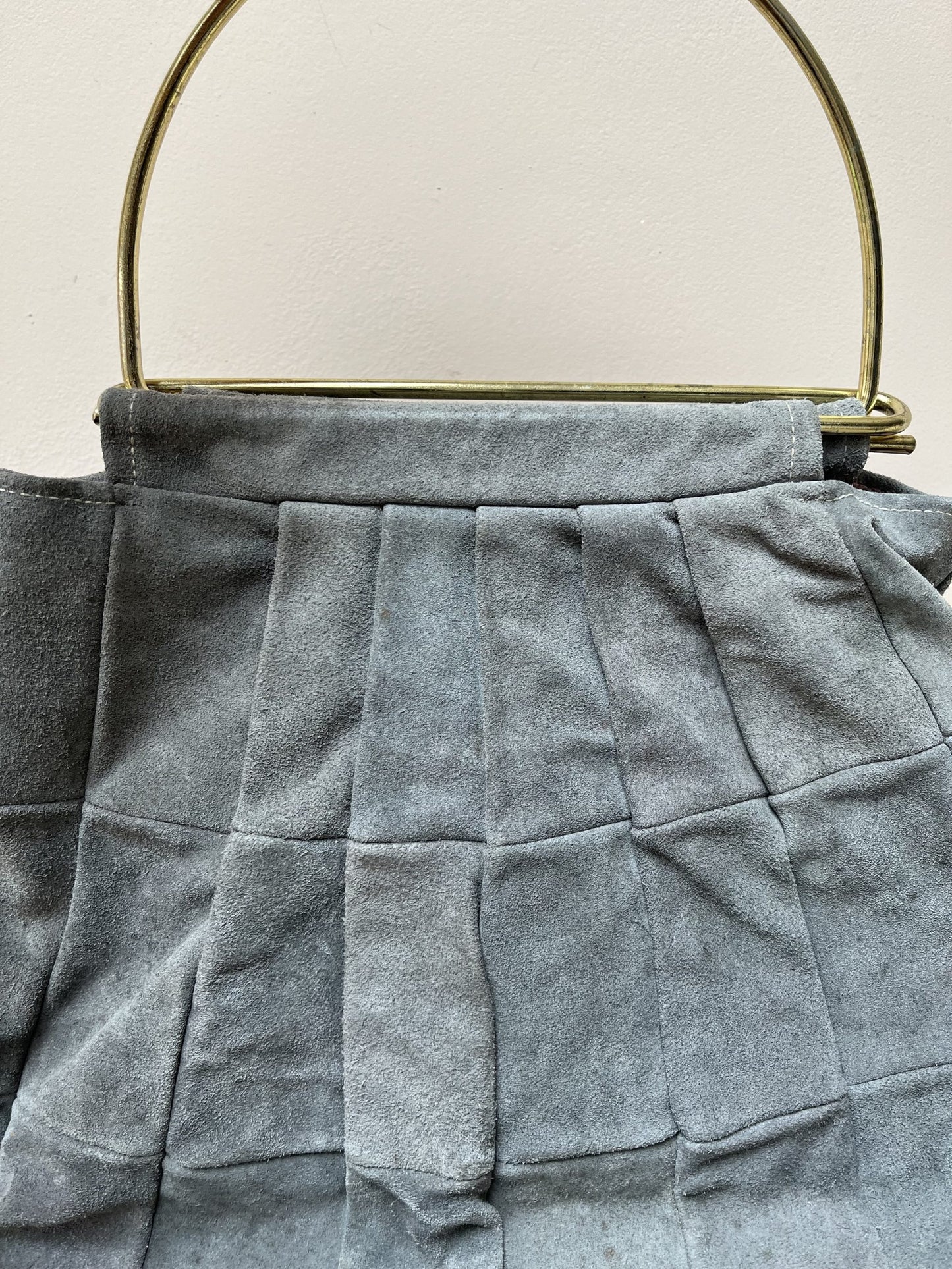 Vintage grey suede bag with gold handle