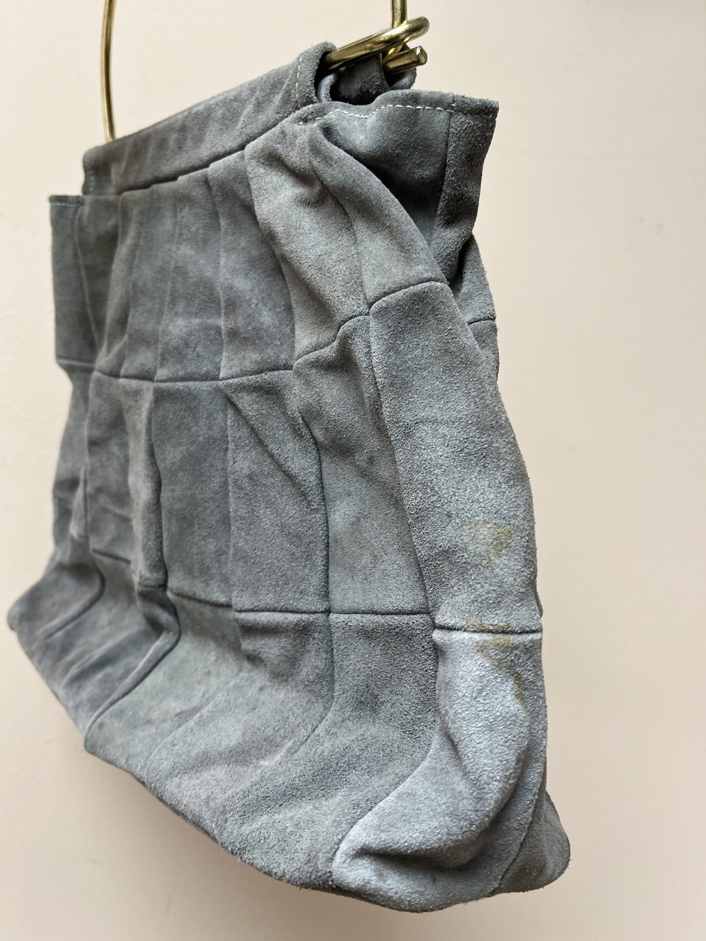 Vintage grey suede bag with gold handle
