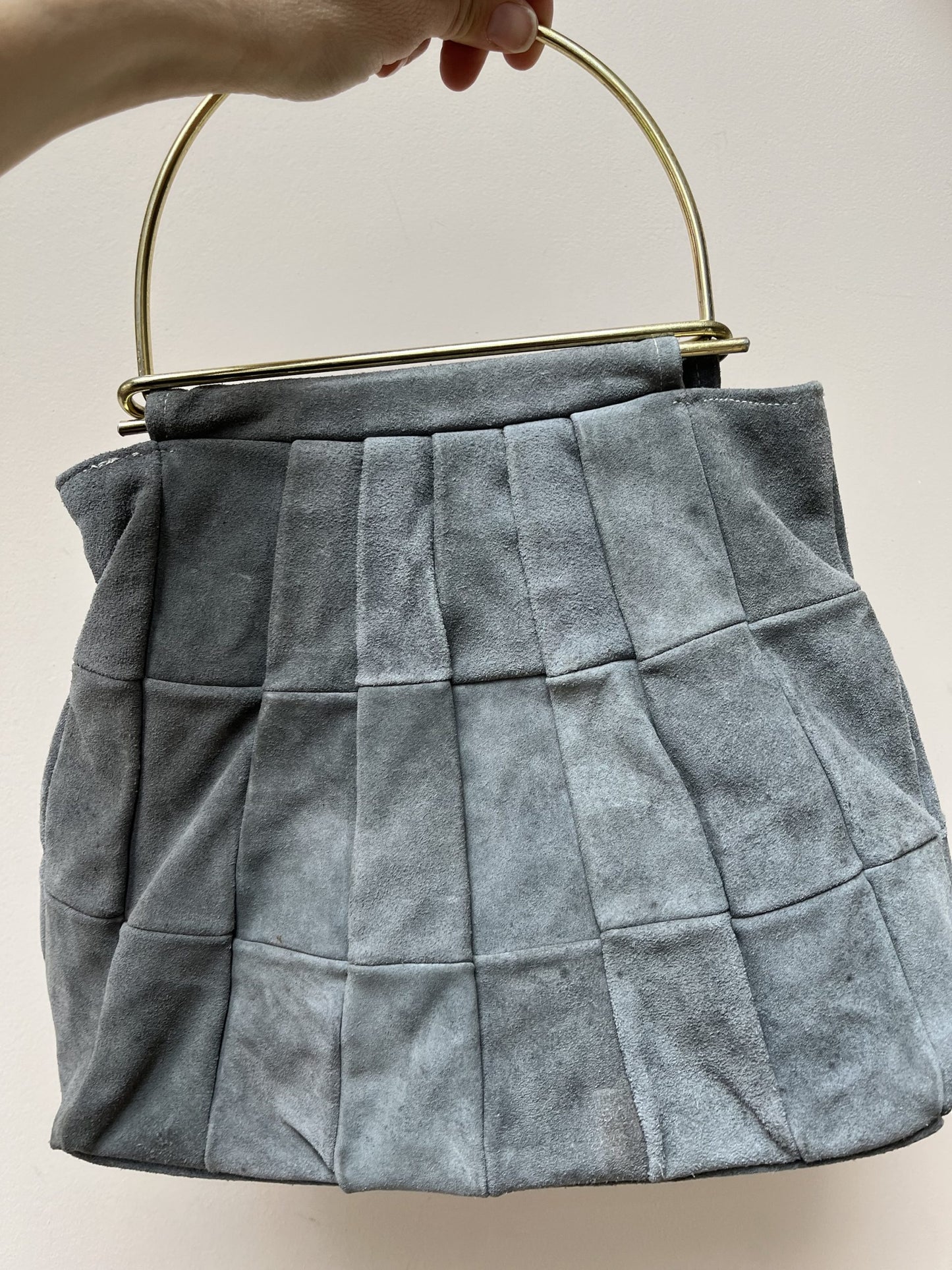 Vintage grey suede bag with gold handle