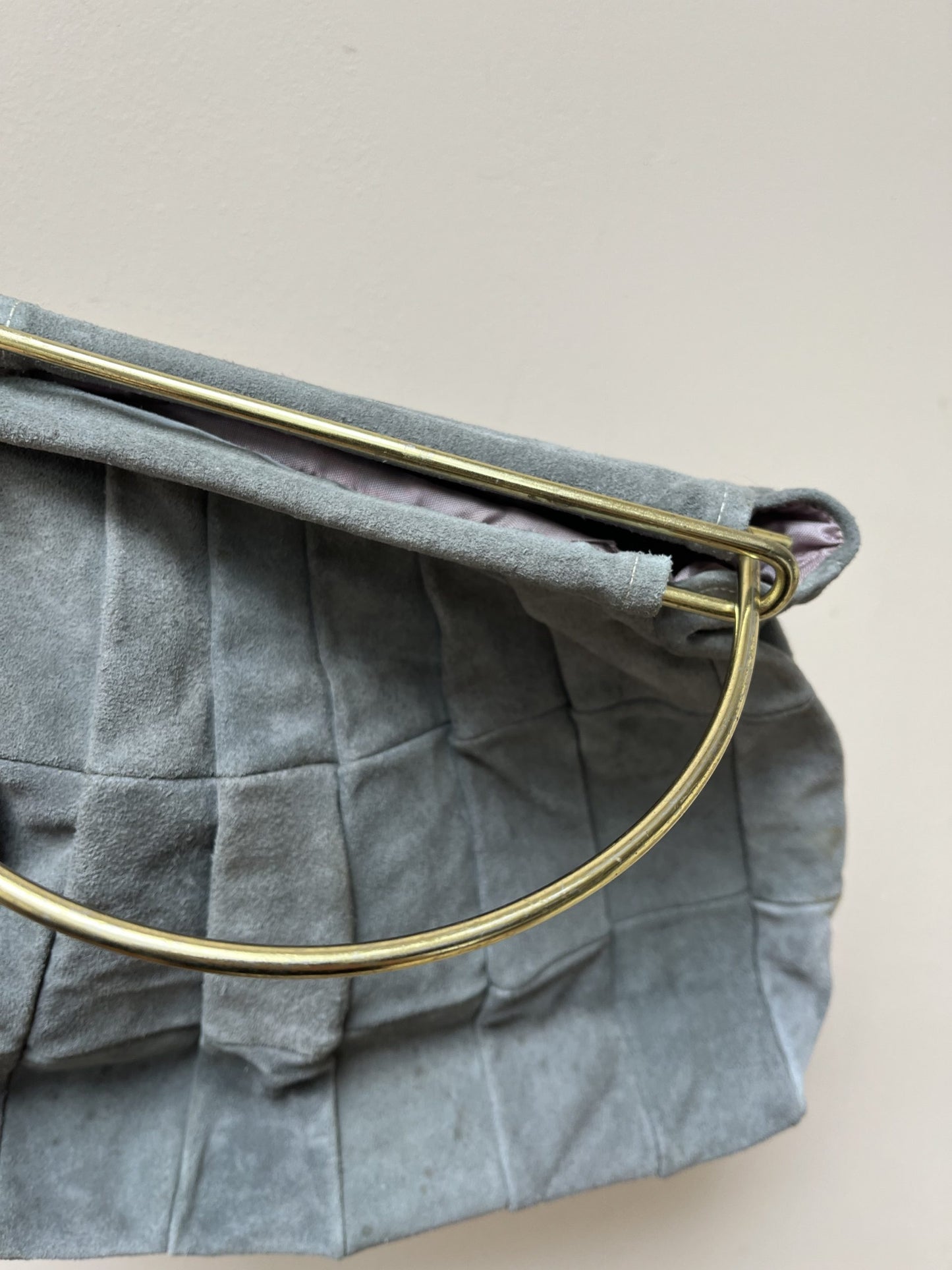 Vintage grey suede bag with gold handle