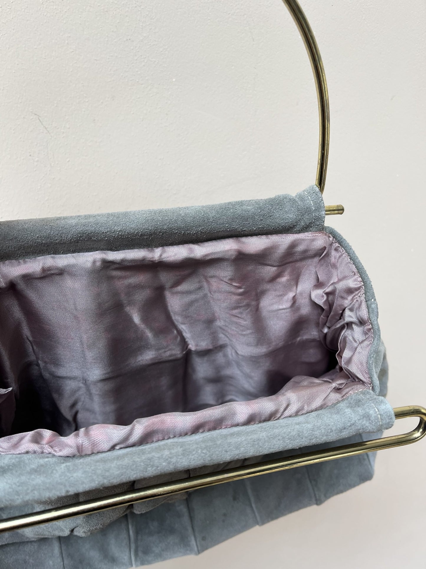 Vintage grey suede bag with gold handle