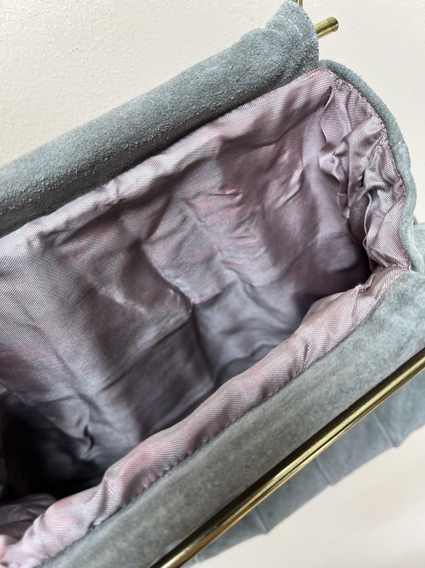Vintage grey suede bag with gold handle