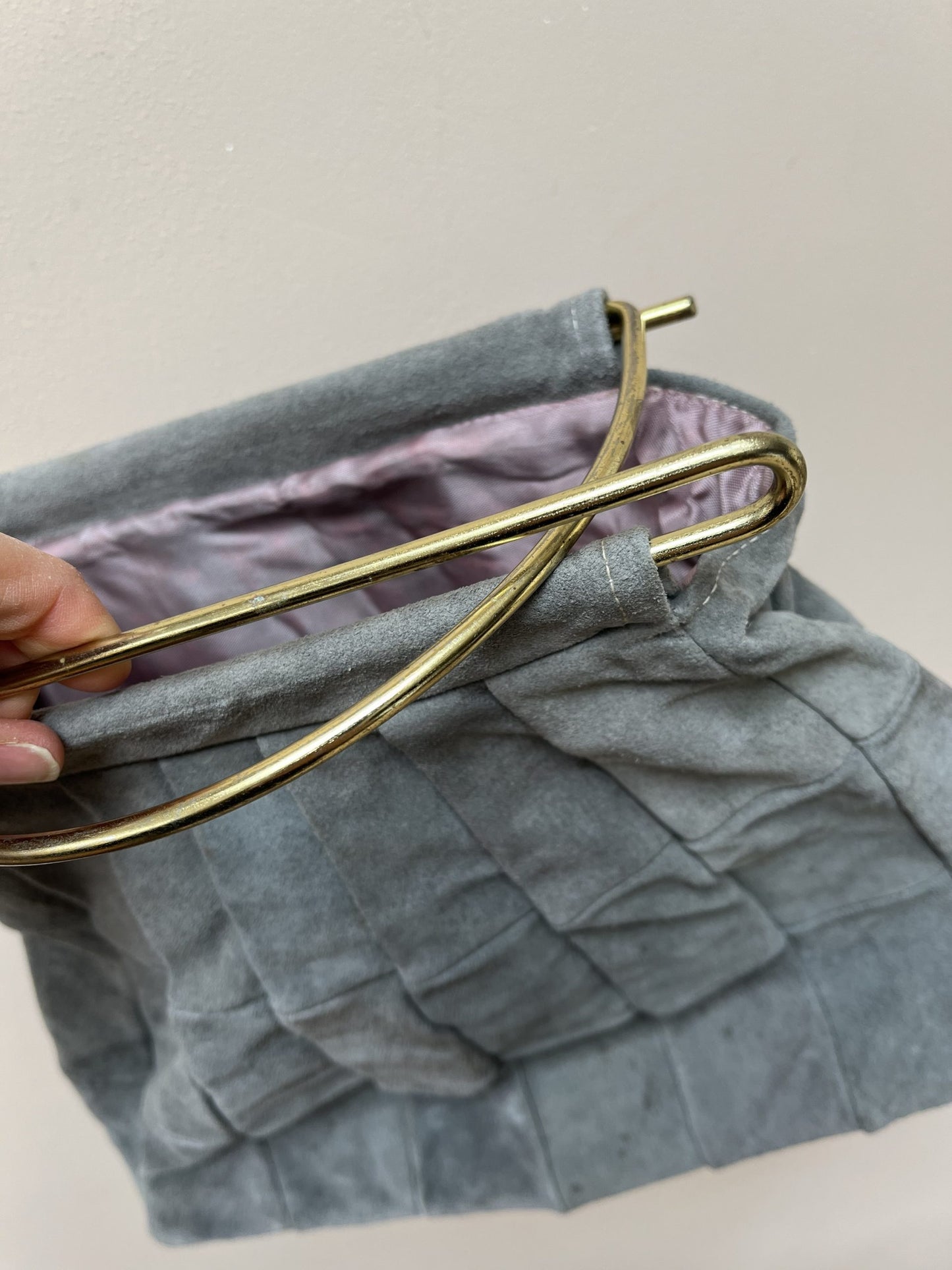 Vintage grey suede bag with gold handle