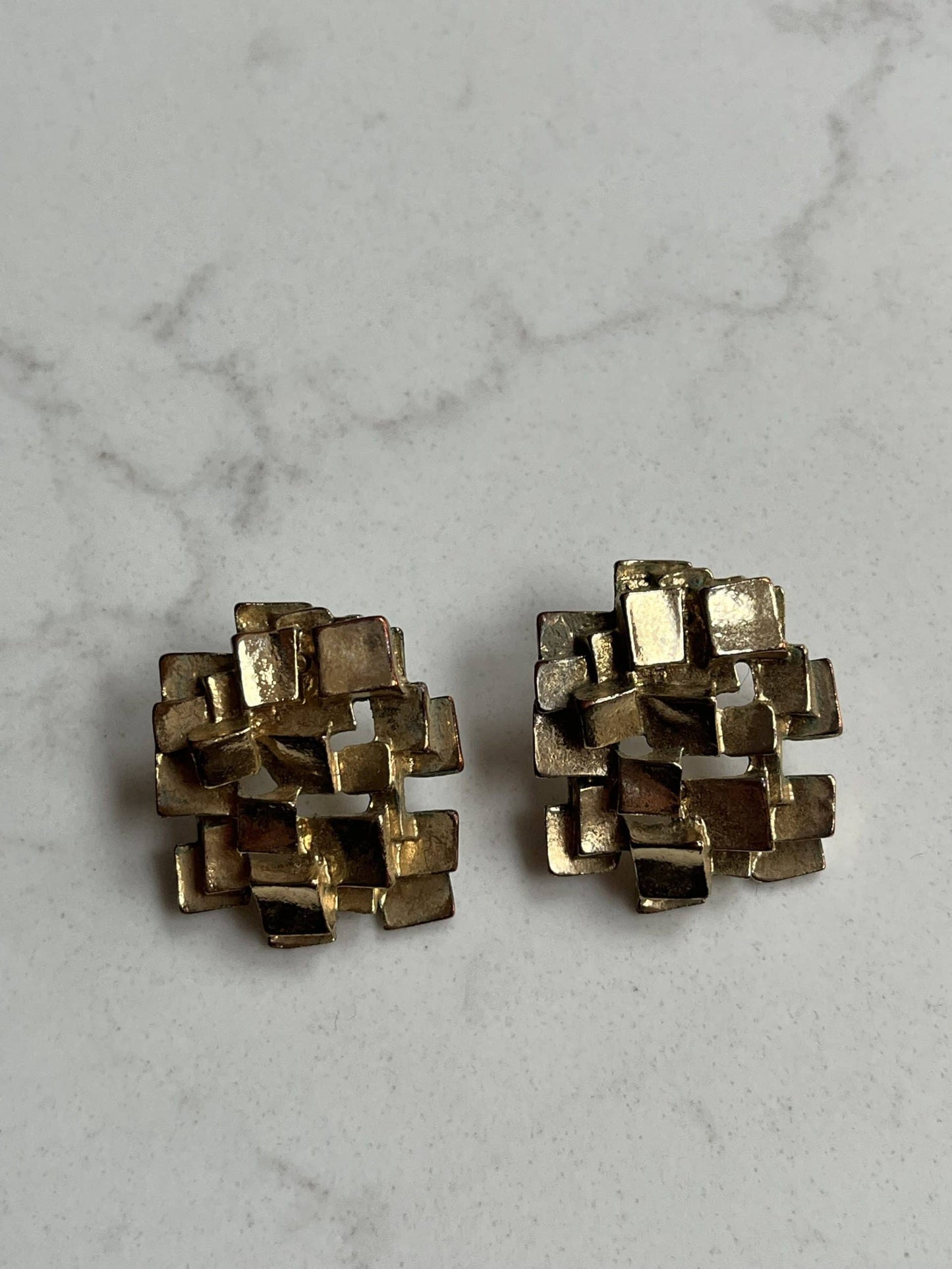 Gold square cluster earrings