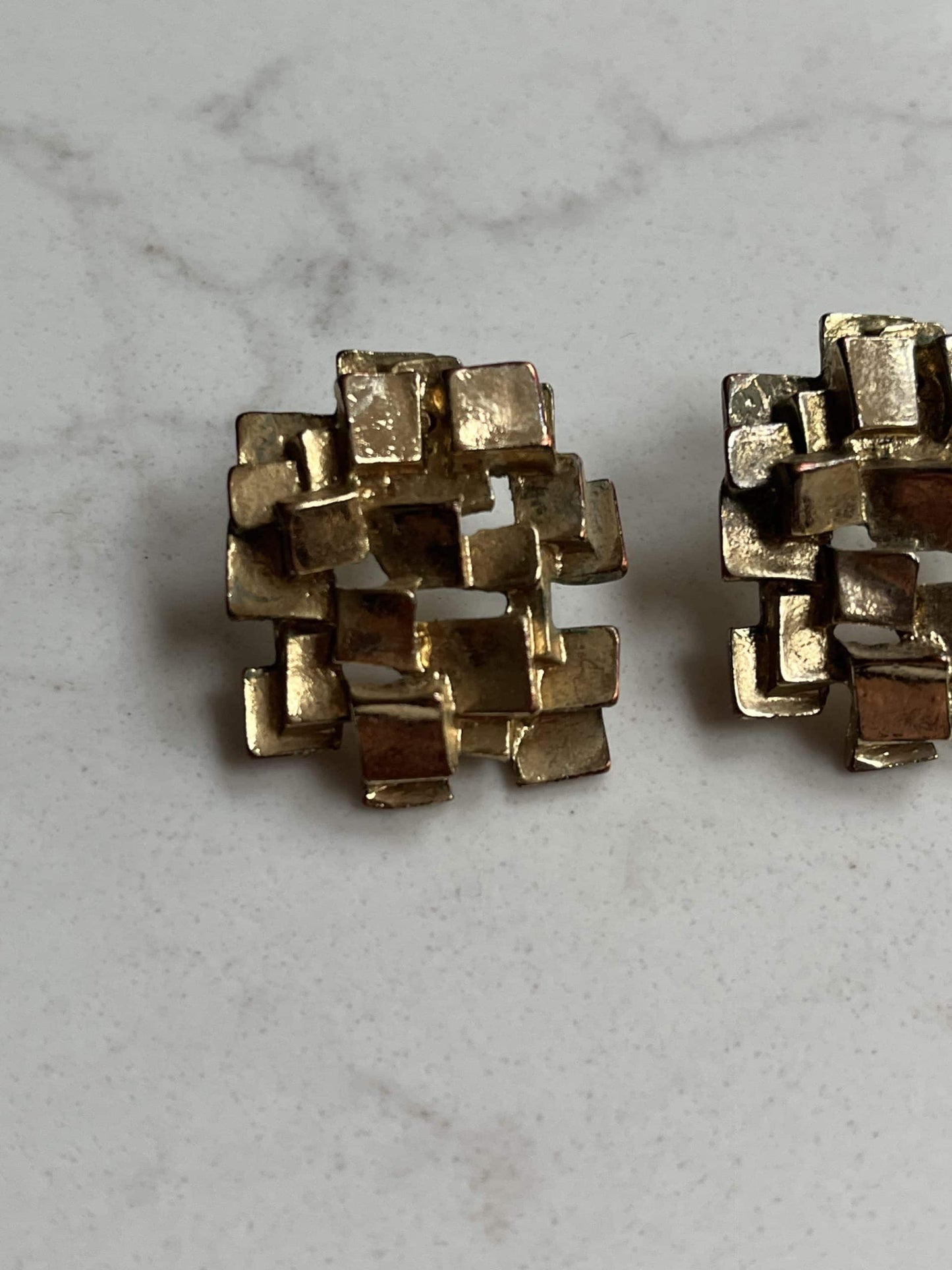 Gold square cluster earrings