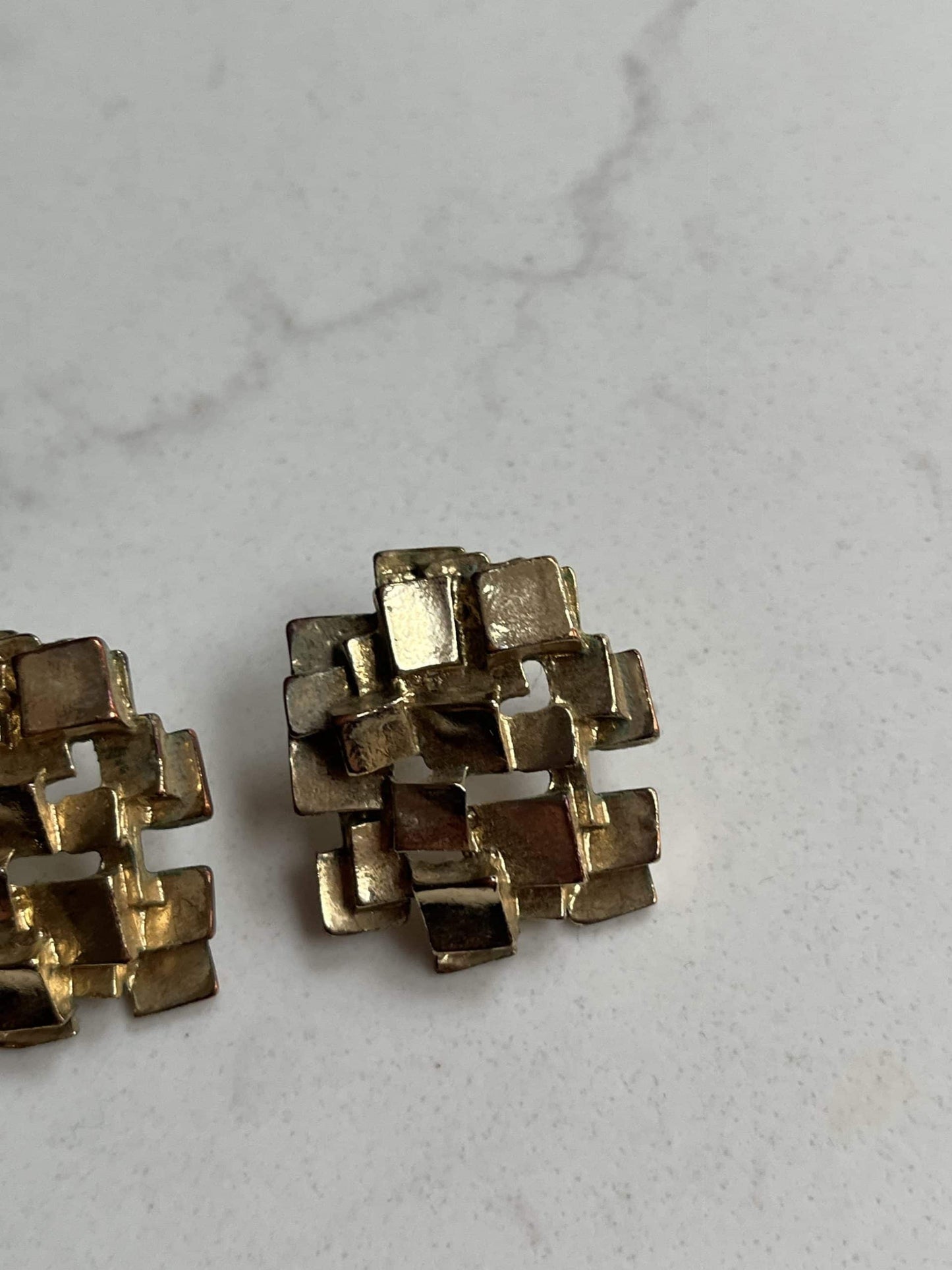 Gold square cluster earrings