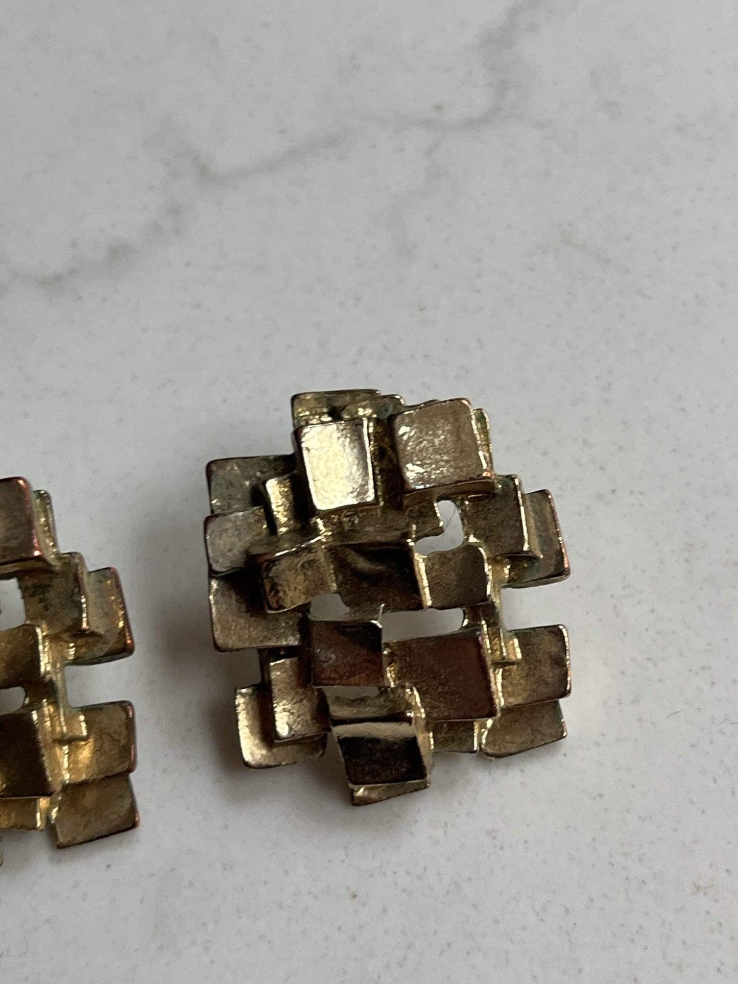 Gold square cluster earrings