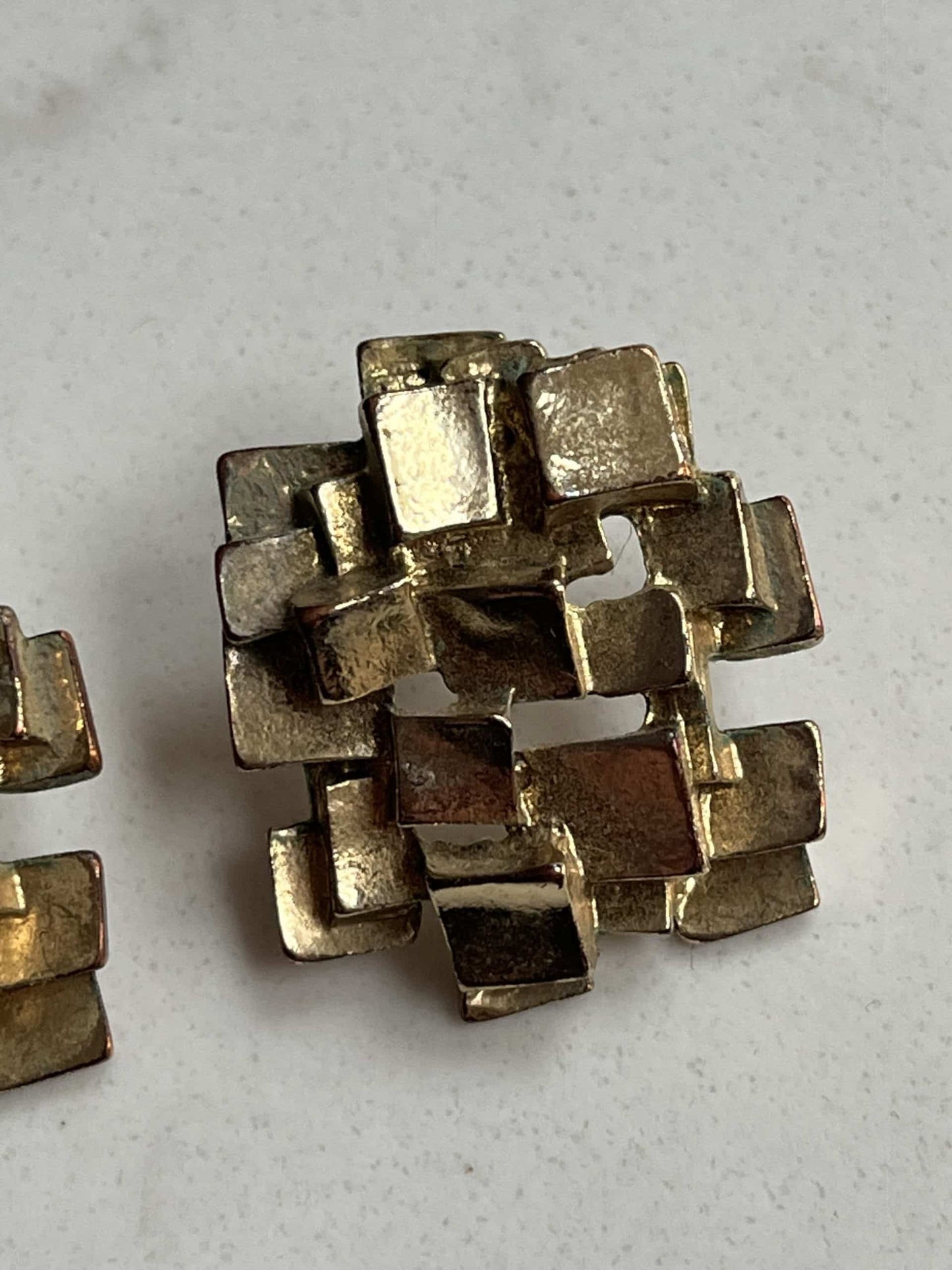 Gold square cluster earrings