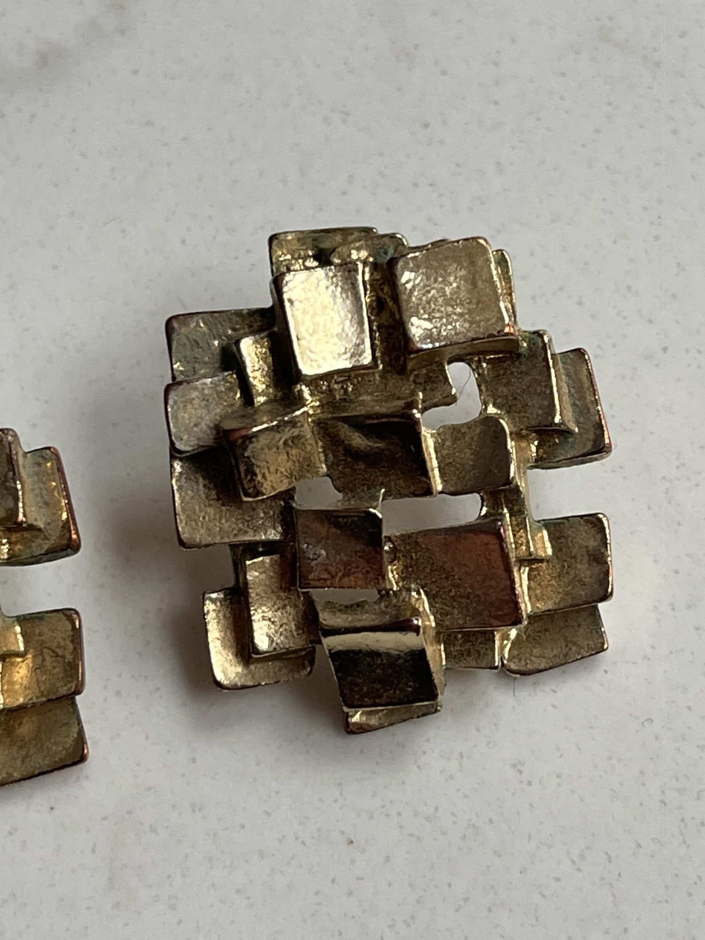 Gold square cluster earrings