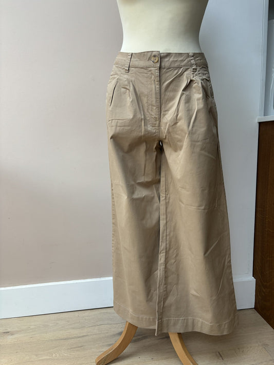 Beige cotton wide leg trousers size 10