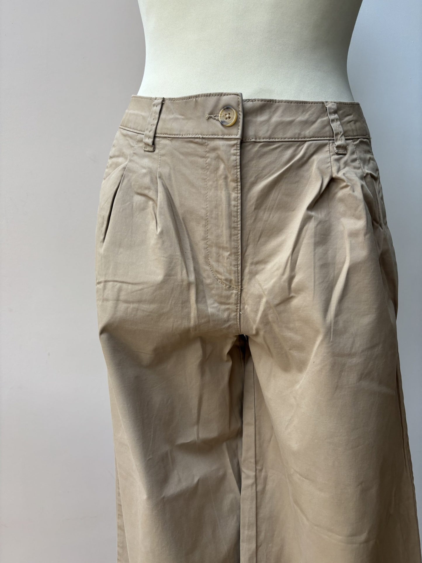 Beige cotton wide leg trousers size 10