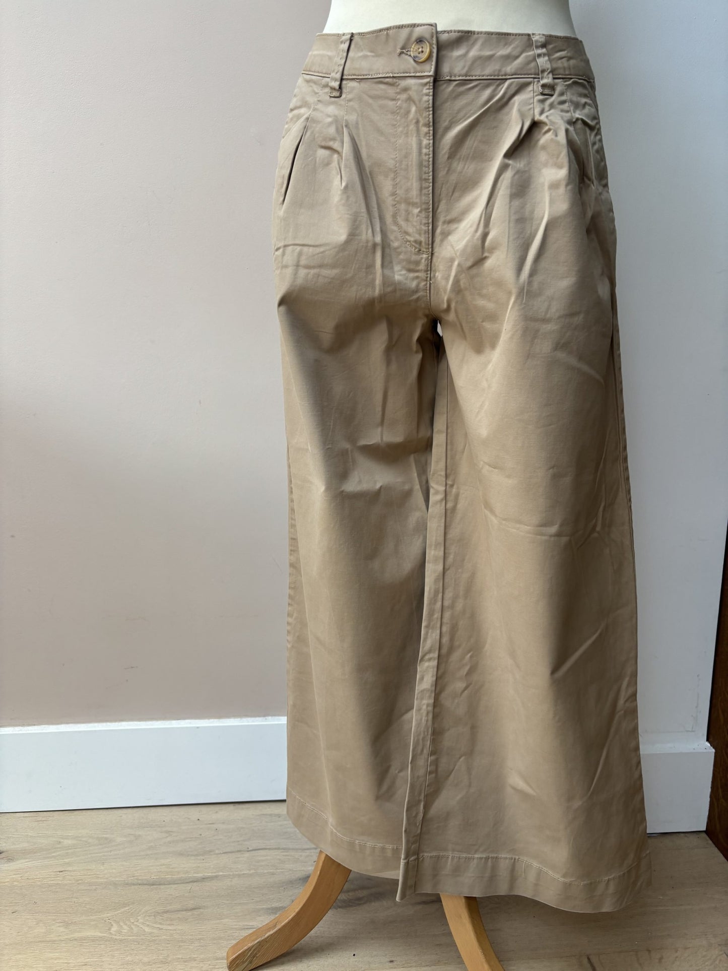 Beige cotton wide leg trousers size 10