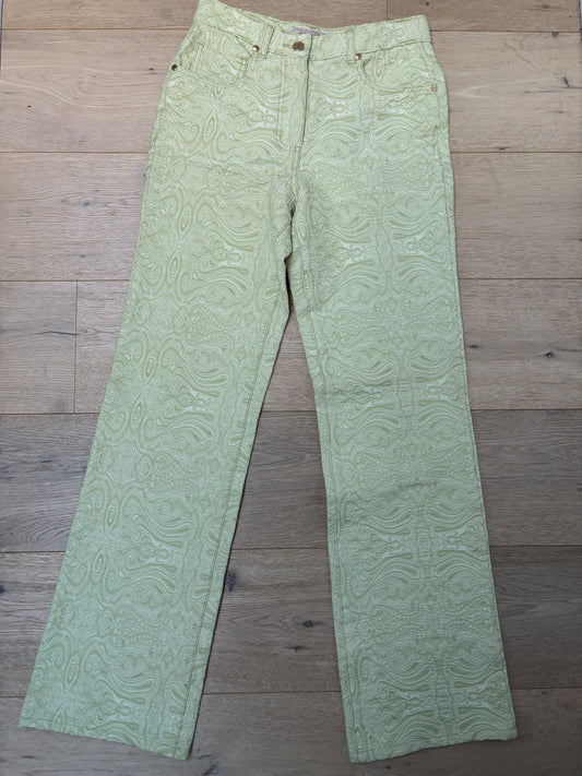 Embroidered pale lime green trousers size 8