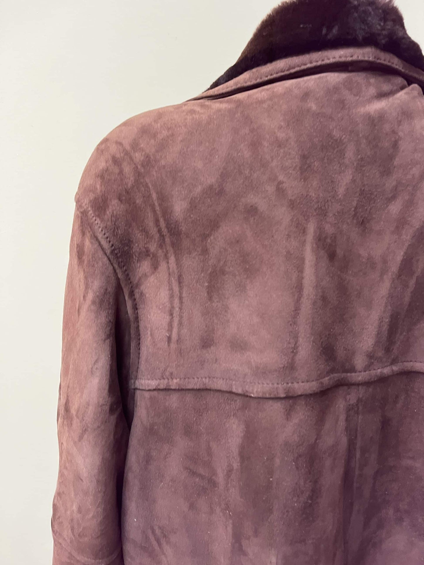 Chocolate brown shearling suede coat. Size 12-16