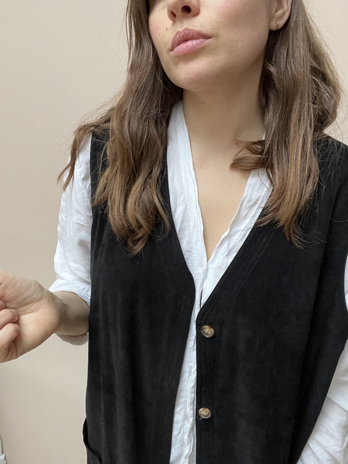 Orvis black faux suede waistcoat size XL