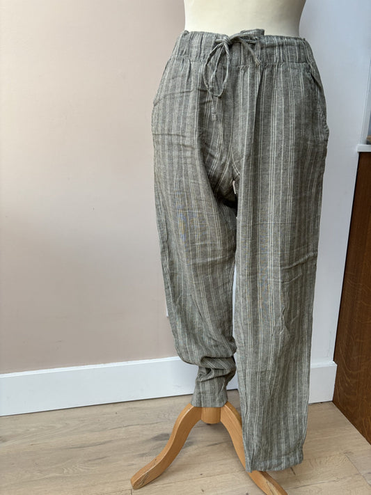 Olive cream linen cotton mix trousers size 12