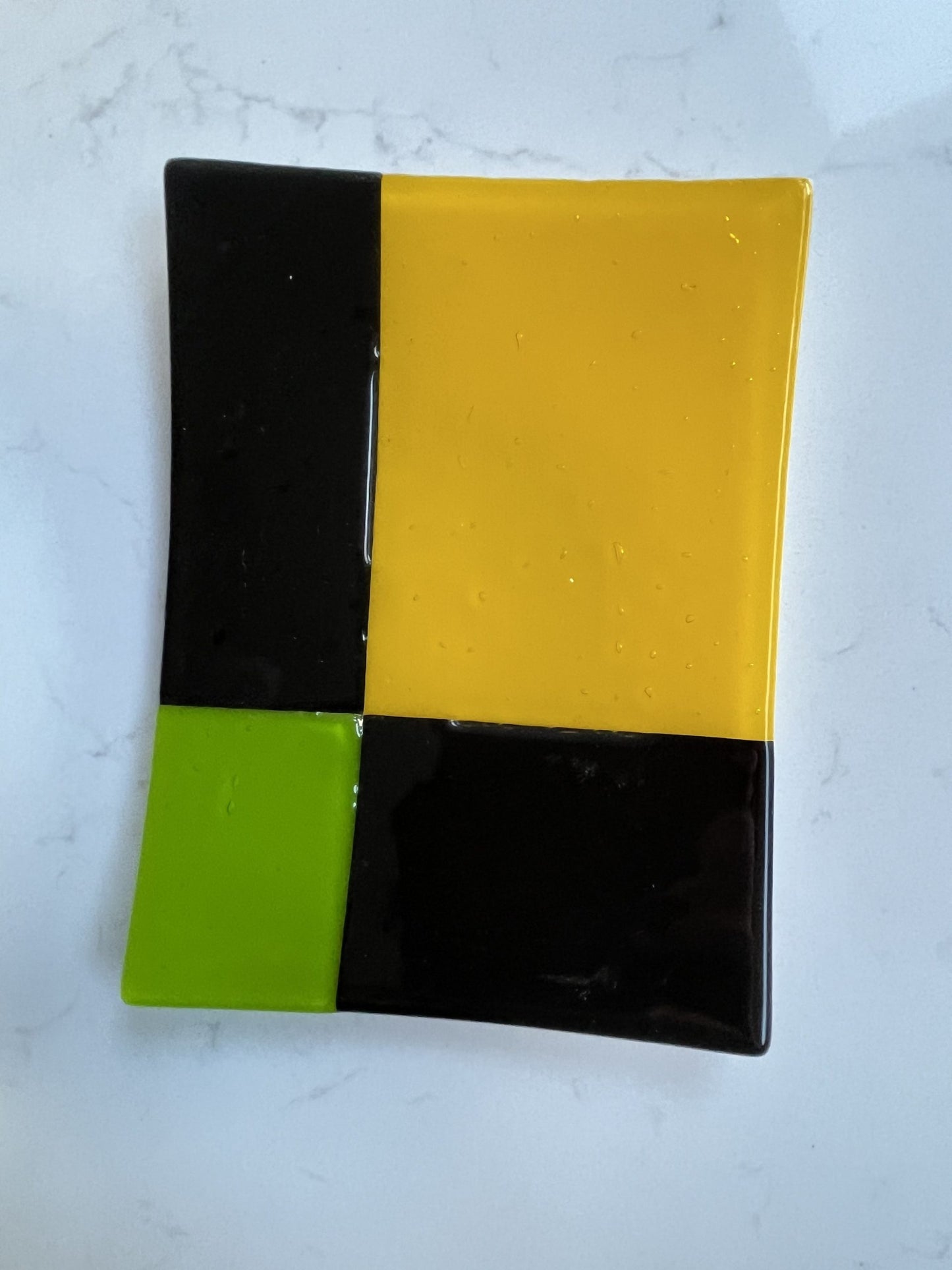 Vintage curved glass trinket tray in block colours