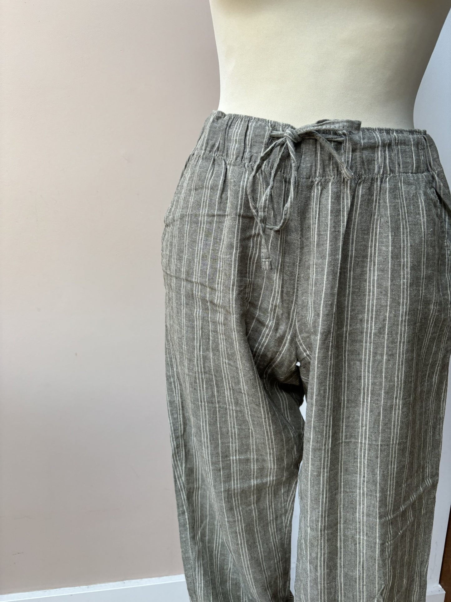 Olive cream linen cotton mix trousers size 12