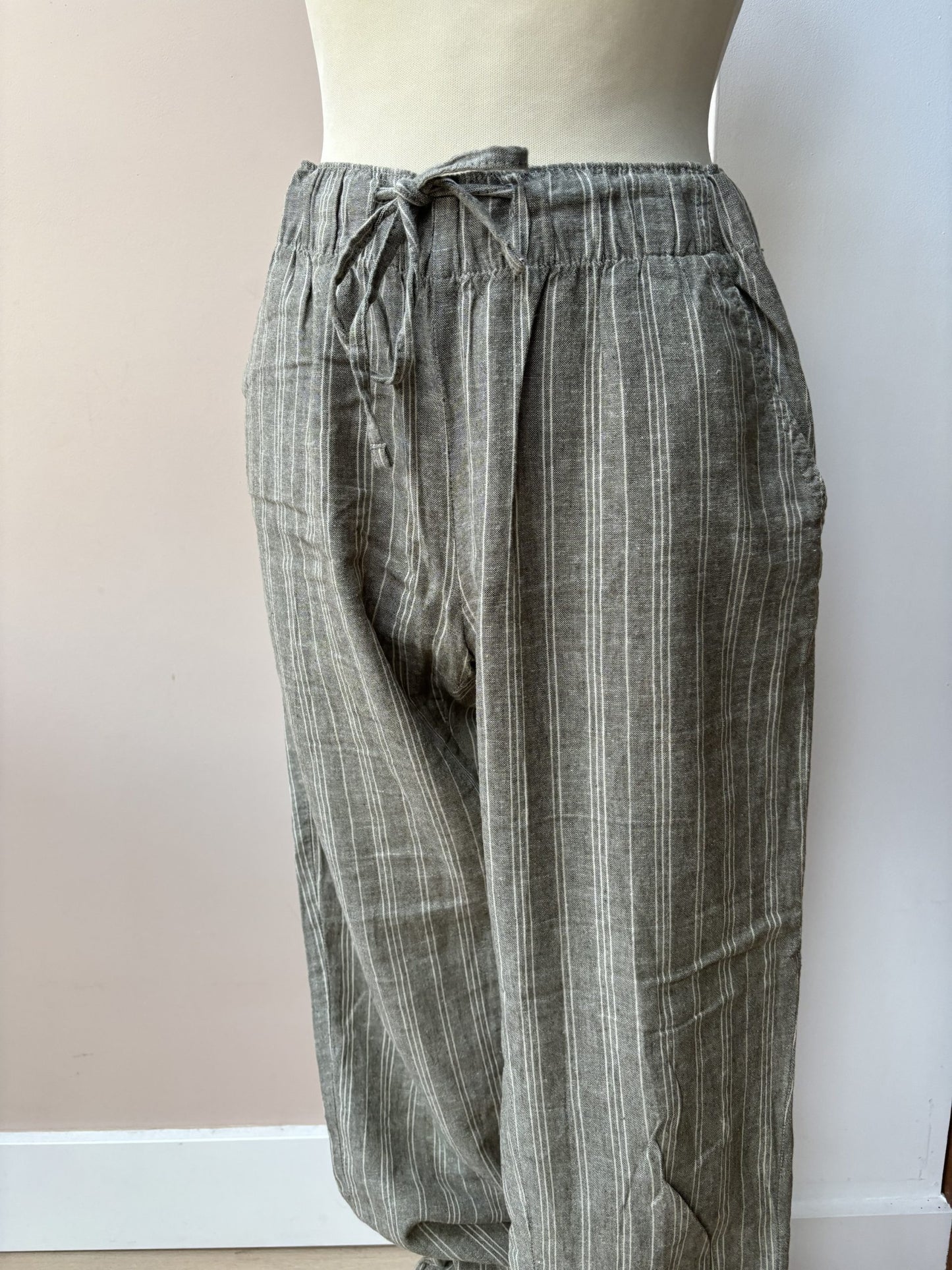 Olive cream linen cotton mix trousers size 12
