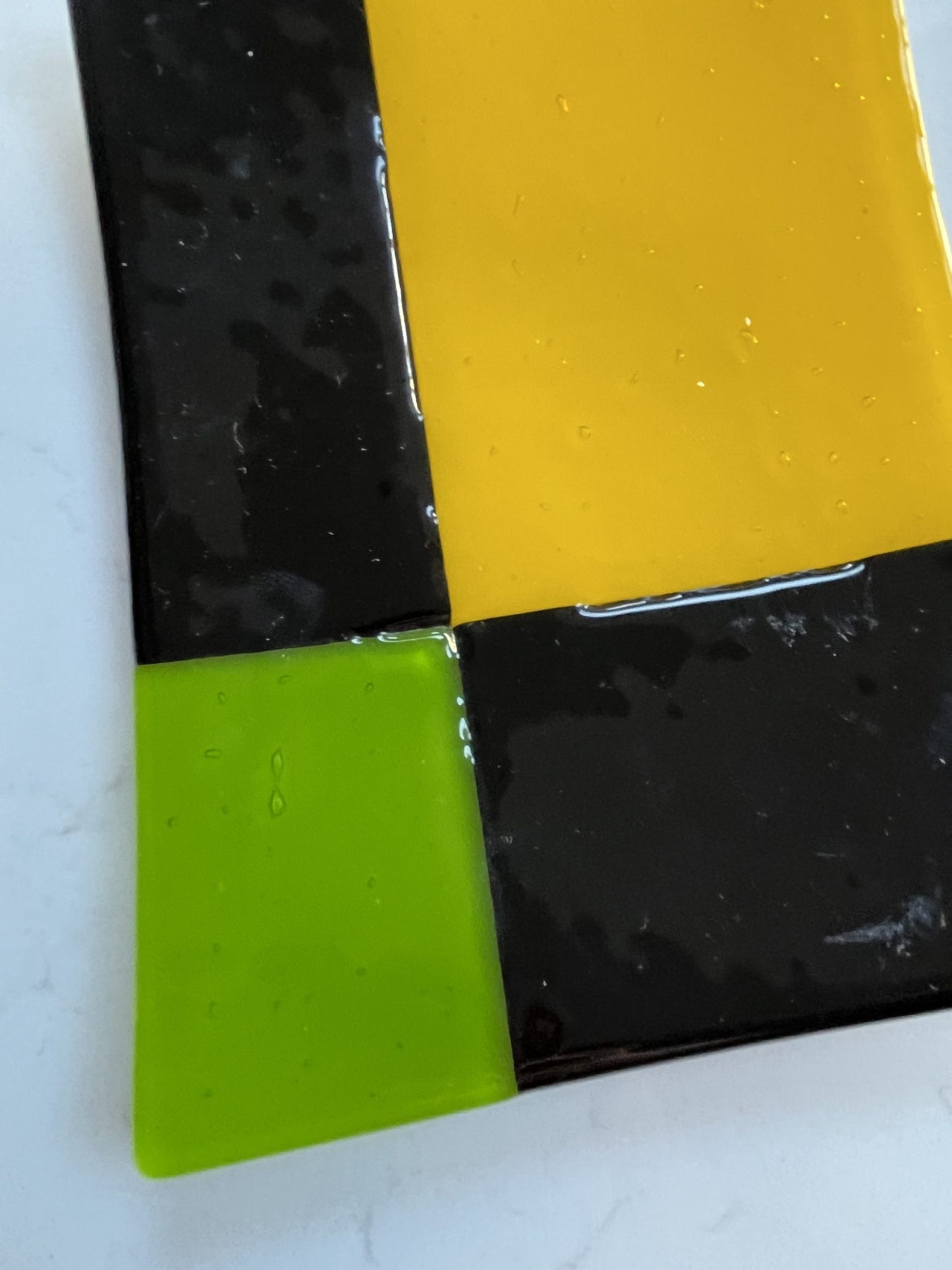 Vintage curved glass trinket tray in block colours